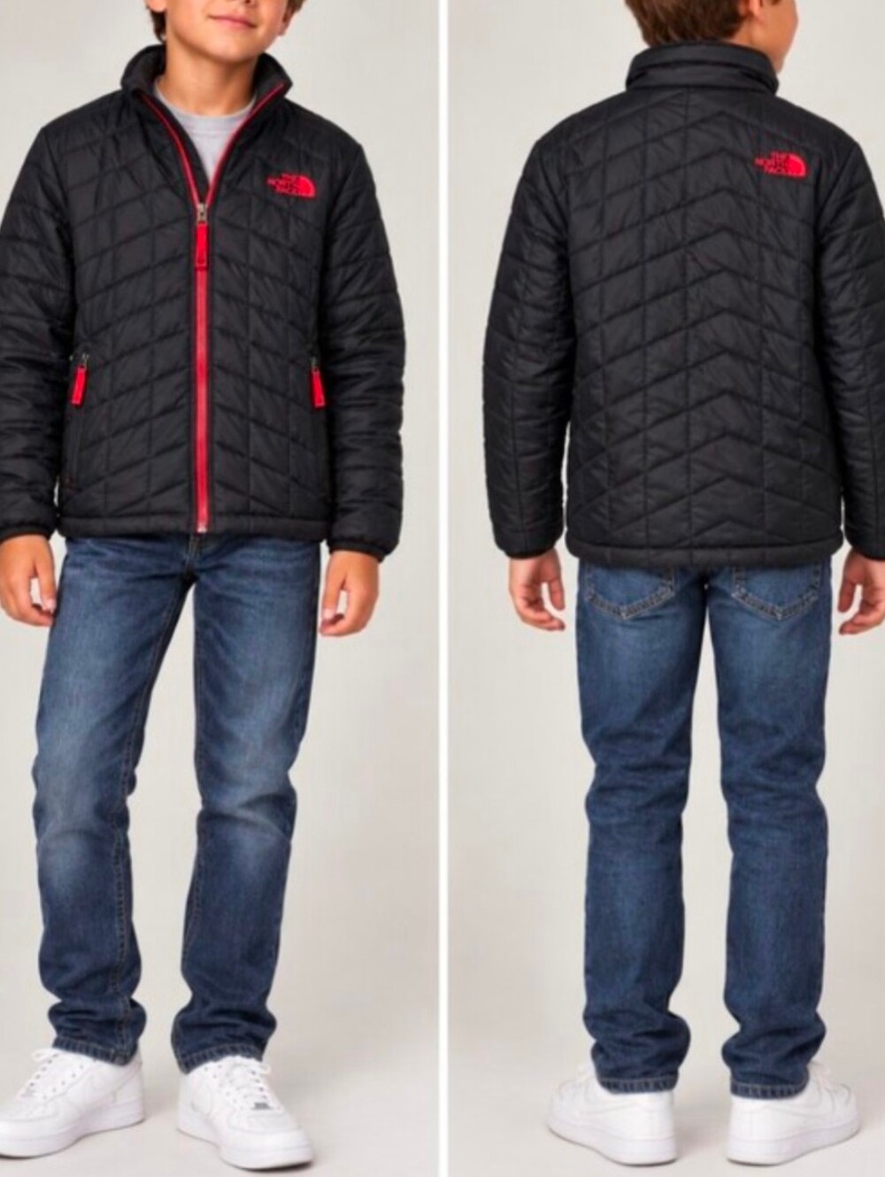 The North Face Thermoball Jacket Size Medium 10/12 in Black With Red Accents
